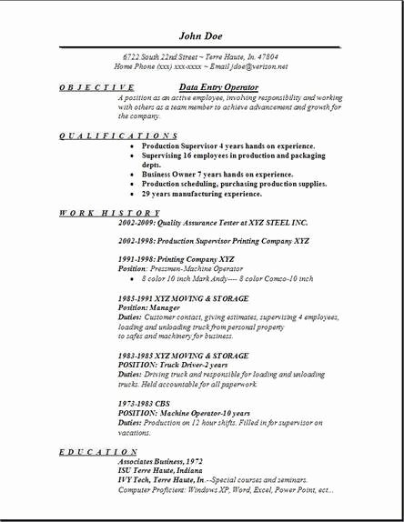 Data Entry Operator Resume Occupational Examples Samples