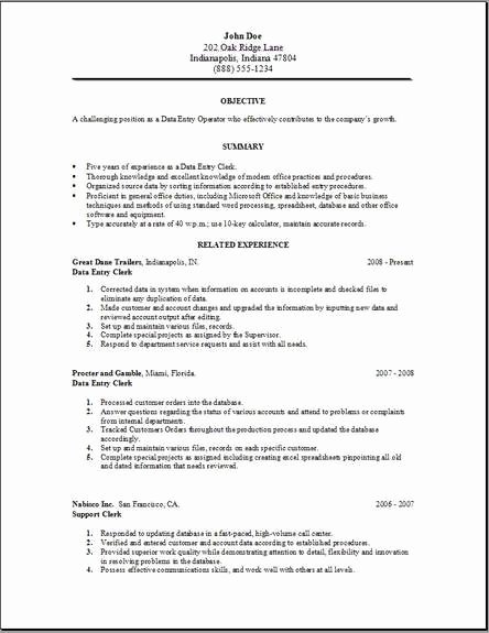 Data Entry Operator Resume Occupational Examples Samples