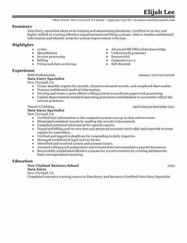 Data Entry Resume Examples – Free to Try today