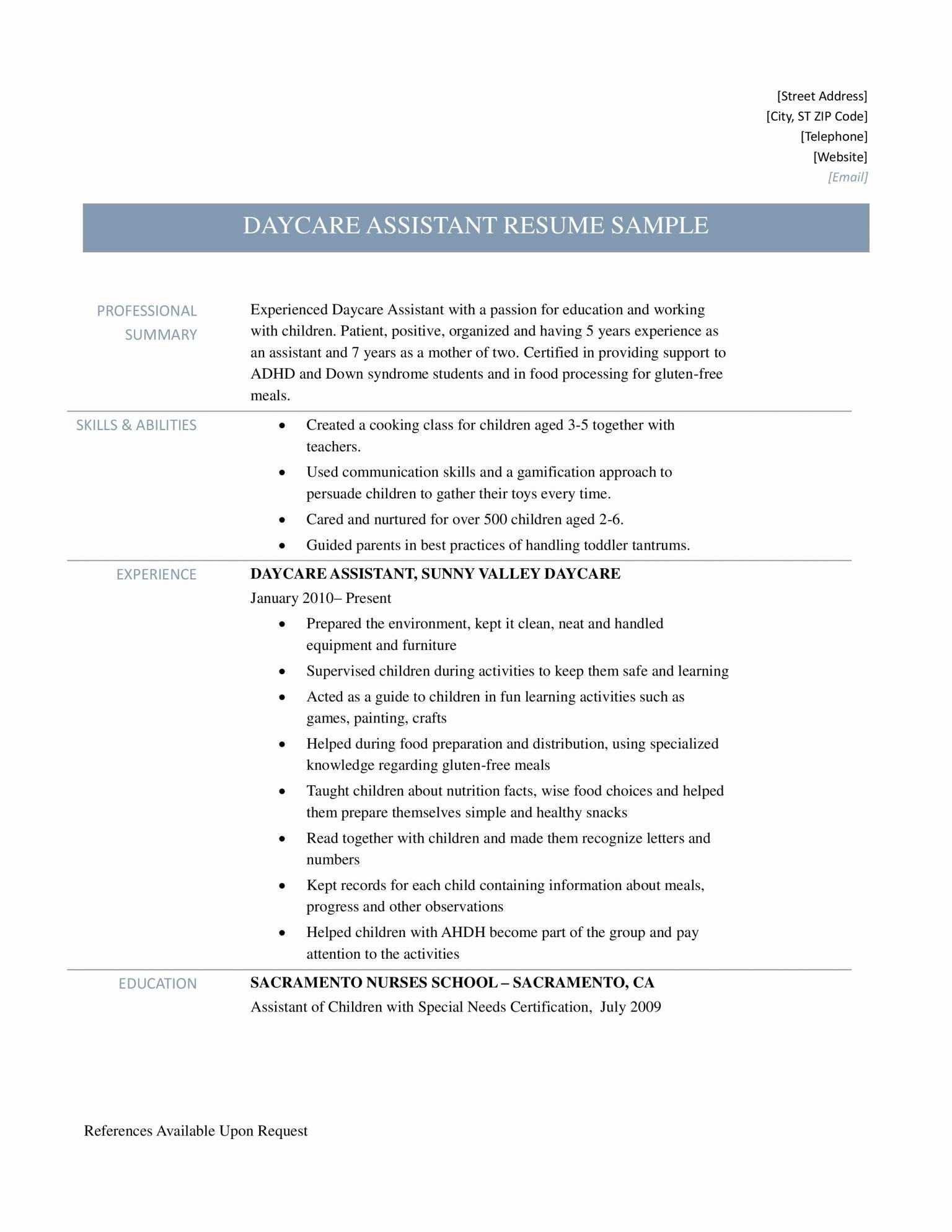 Day Care Responsibilities Resume | Letter Example Template
