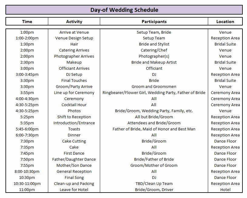 Day Of Wedding Schedule Great Tips for Planning Out Your
