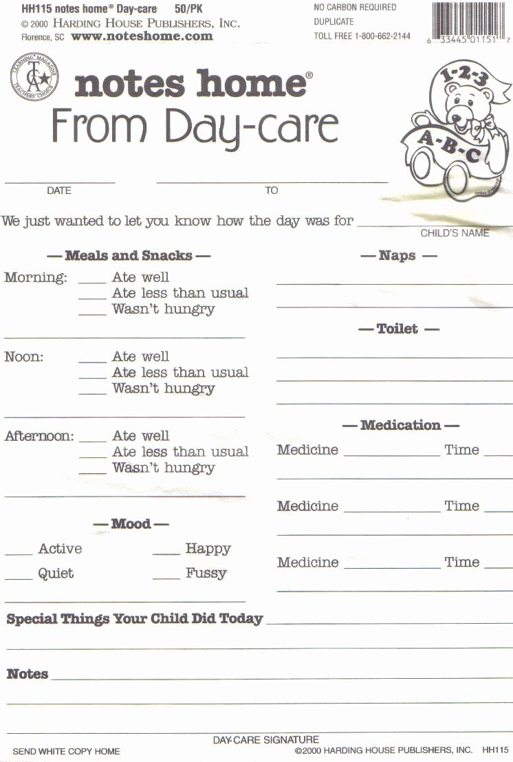 Daycare Daily Report Sheets Infant Reports for Printable