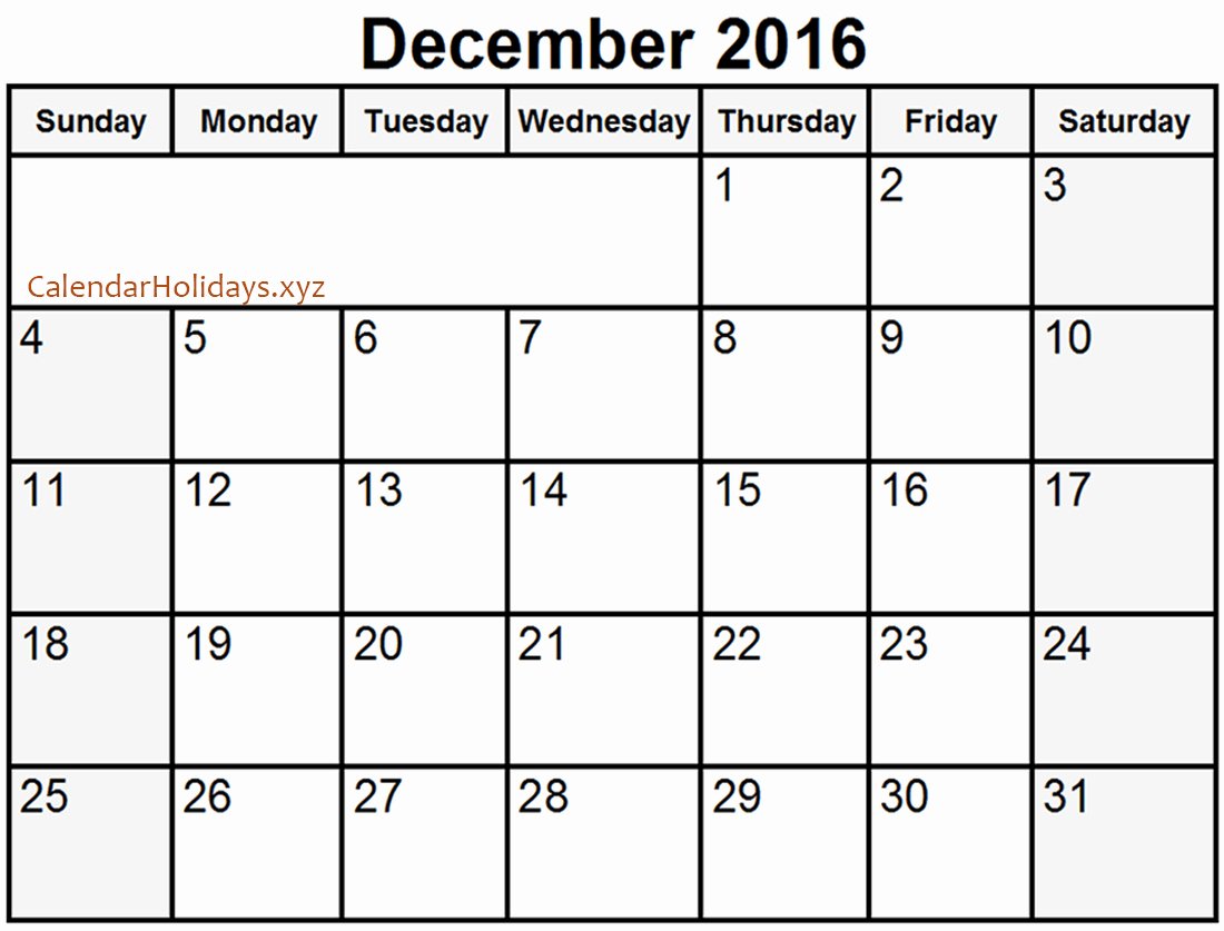 December 2016 Word Calendar Wordcalendar