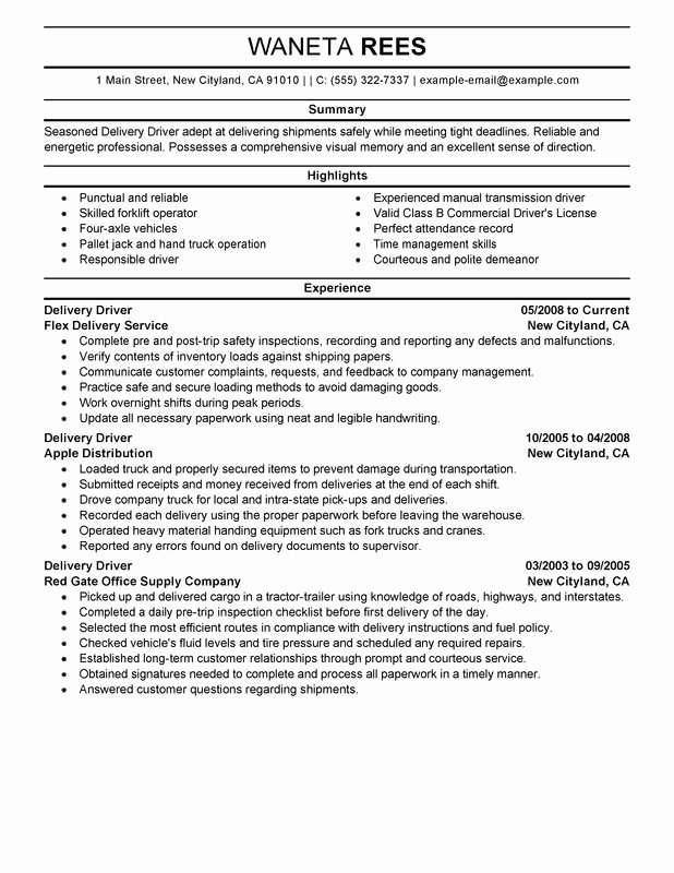 Delivery Driver Resume Examples Free to Try today