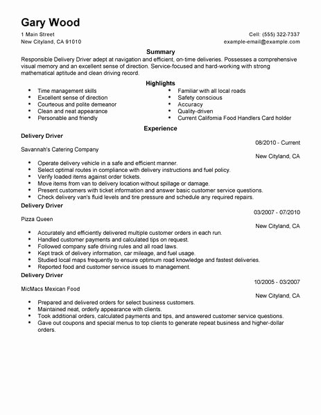 Delivery Driver Resume Examples