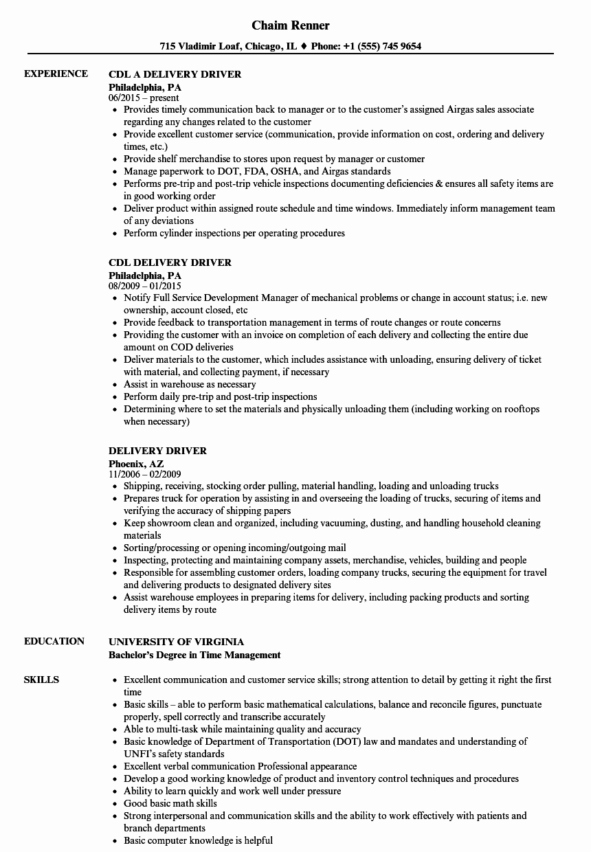 Delivery Driver Resume Samples