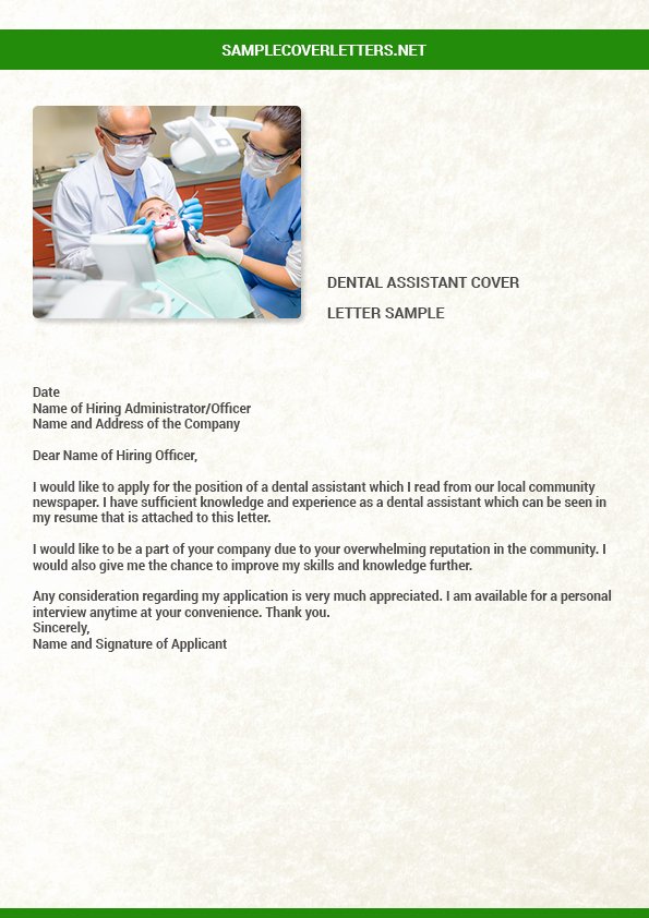 Dental assistant Cover Letter Sample