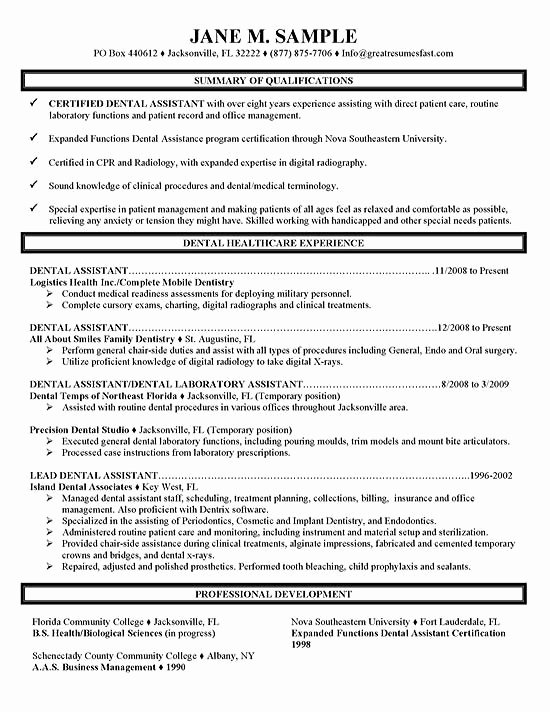 Dental assistant Resume Example