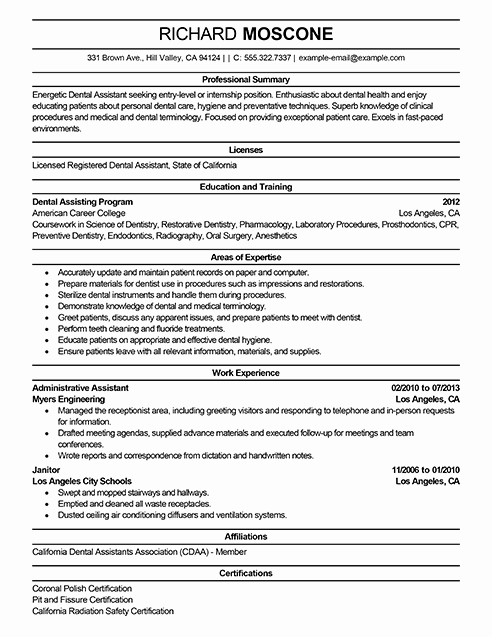 Dental assistant Resume Examples