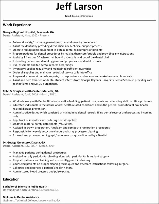 Dental assistant Resume Examples