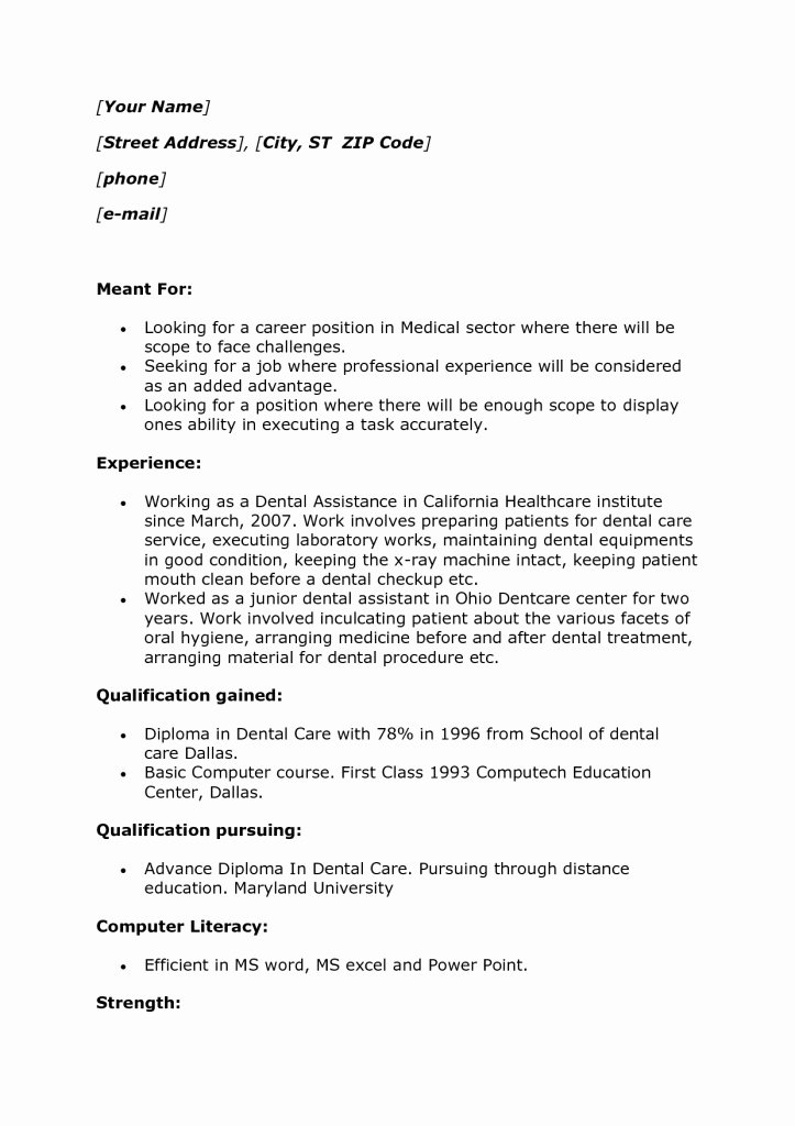 Dental assistant Resume with No Experience Work Experience