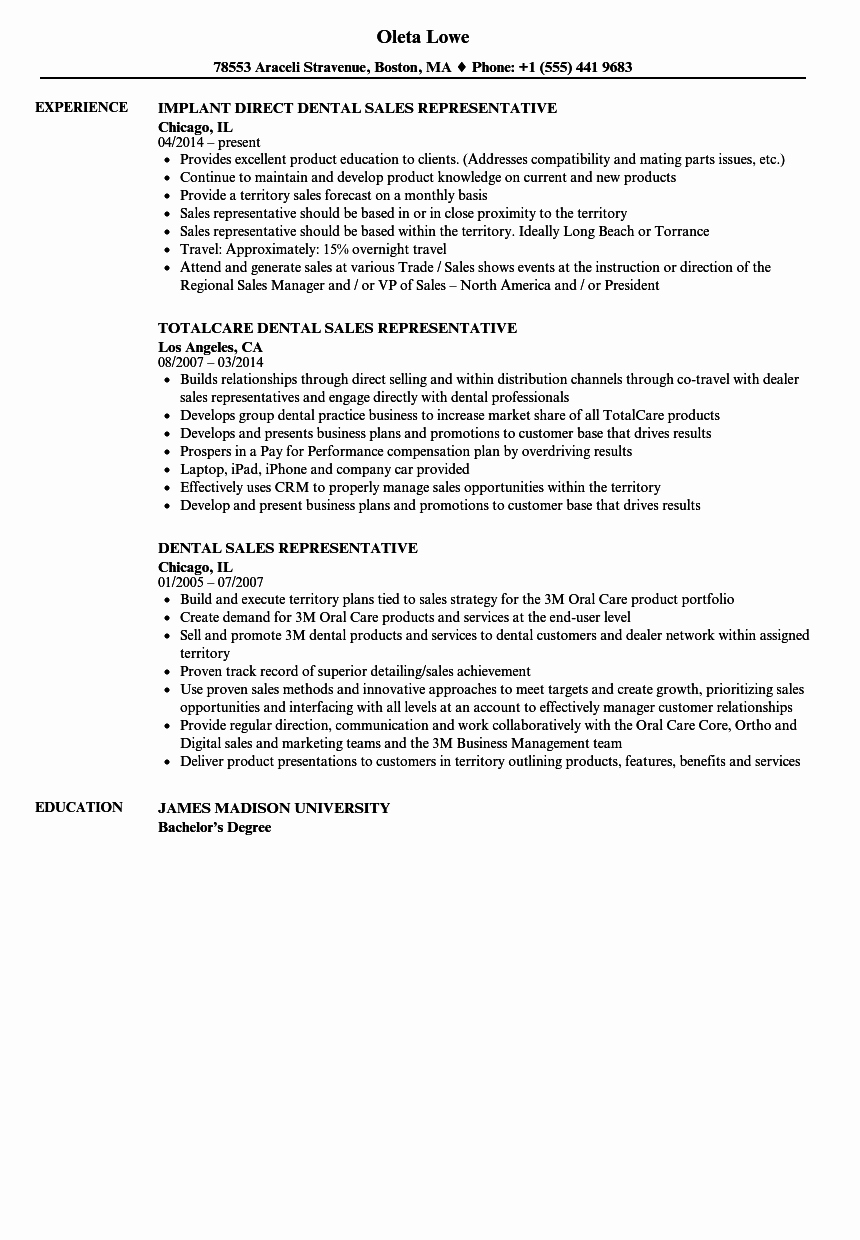 dental sales representative resume sample