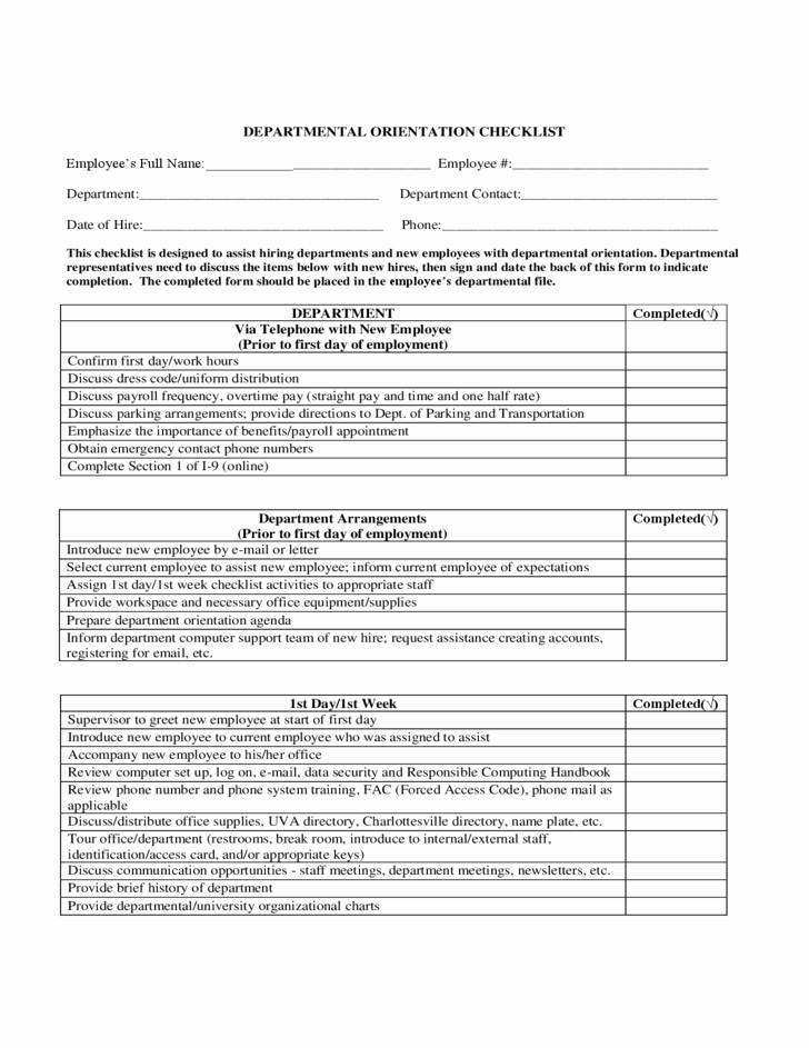 Departmental orientation Checklist Virginia Free Download