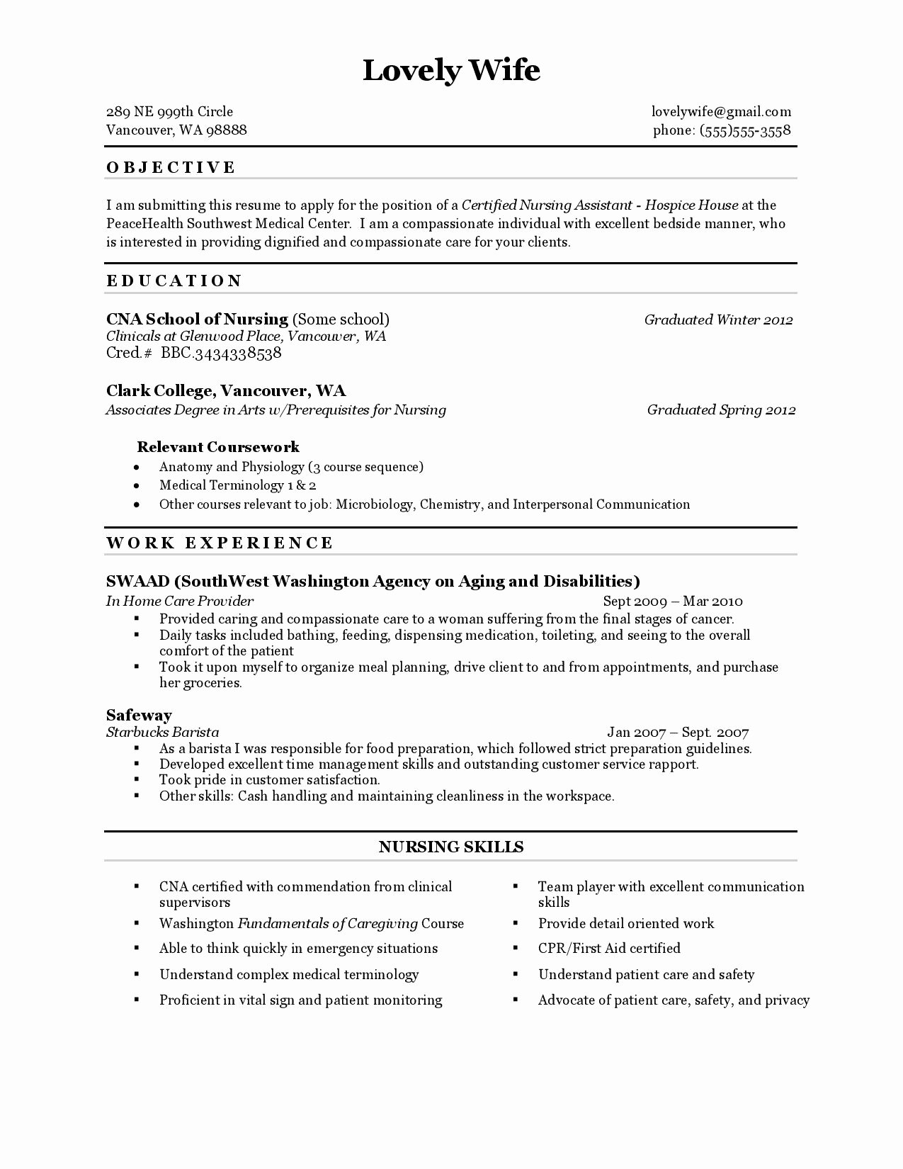 Description Cna Duties for Resume