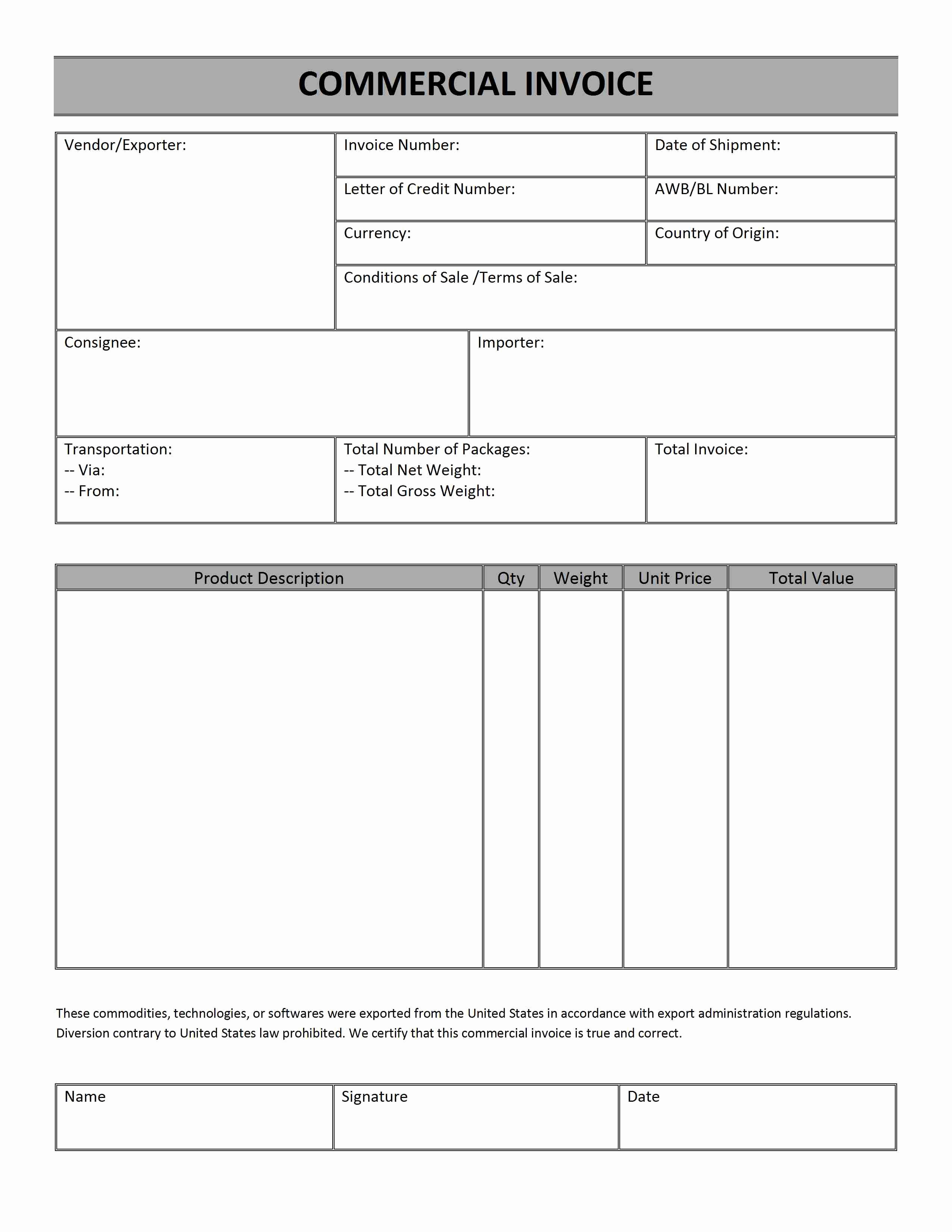 Dhl Mercial Invoice Template