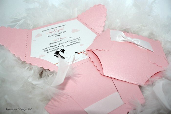 Diaper Baby Shower Invitation or Baby Announcement Stork