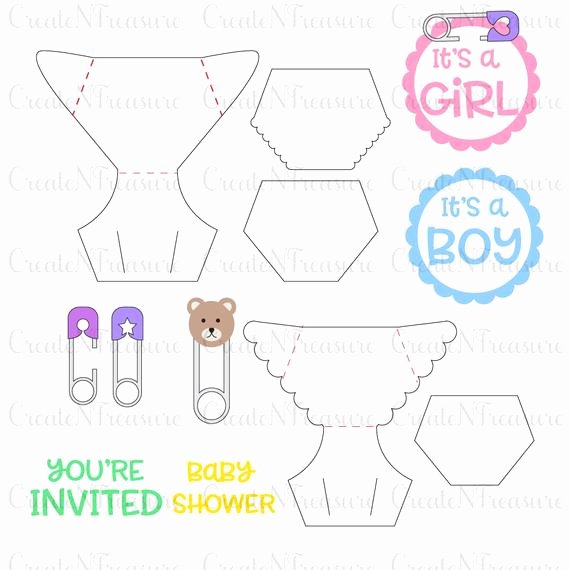 Diaper Invitation Template Svg Baby Shower Diaper Invite