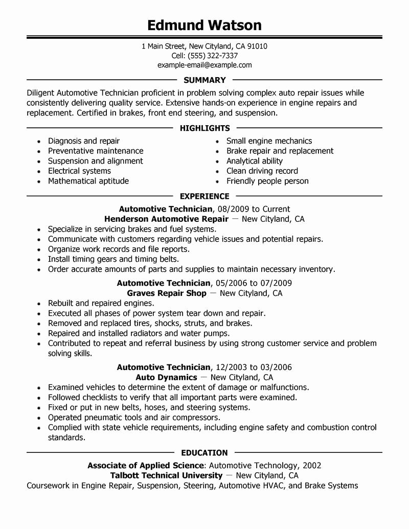 Diesel Mechanic Resume Example by Ing Build Your Own