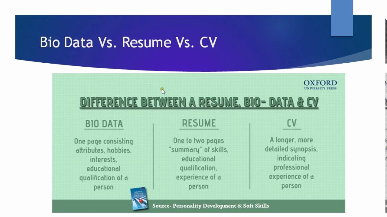 Difference Between Cv Resume Bio Data