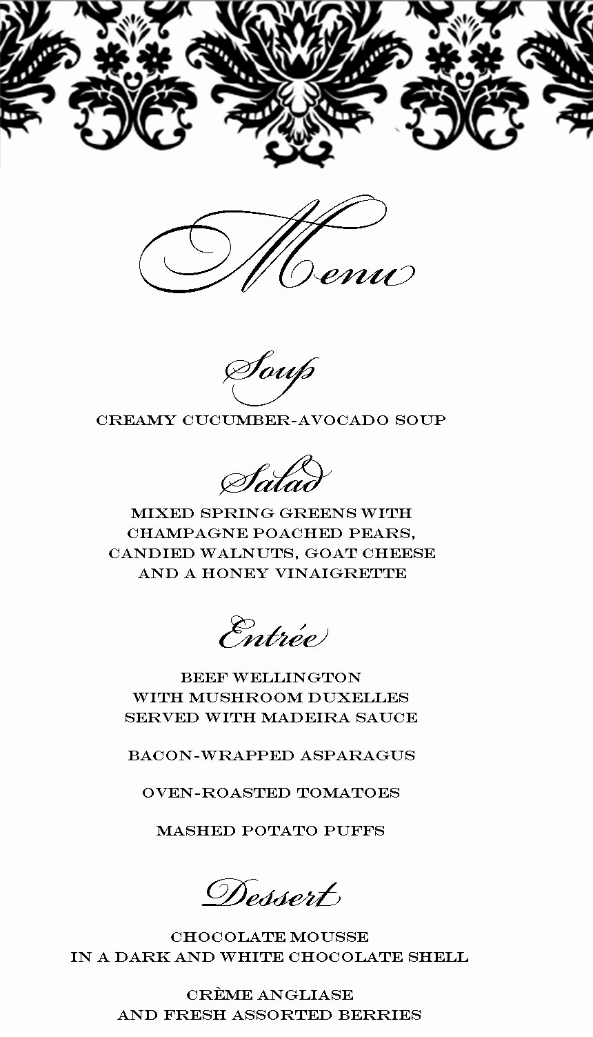 Dinner Party Menu Templates Free