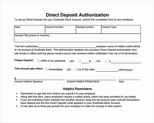Direct Deposit Authorization form