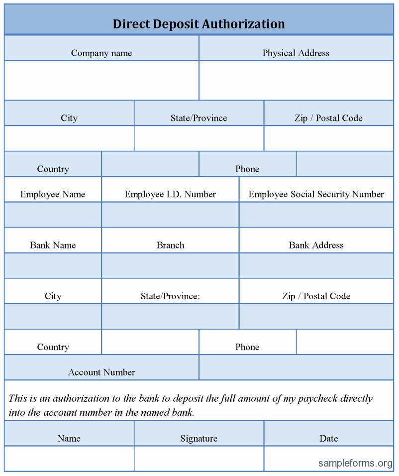 Direct Deposit Authorization form Sample forms