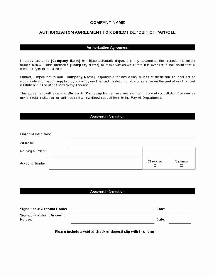 direct deposit form template