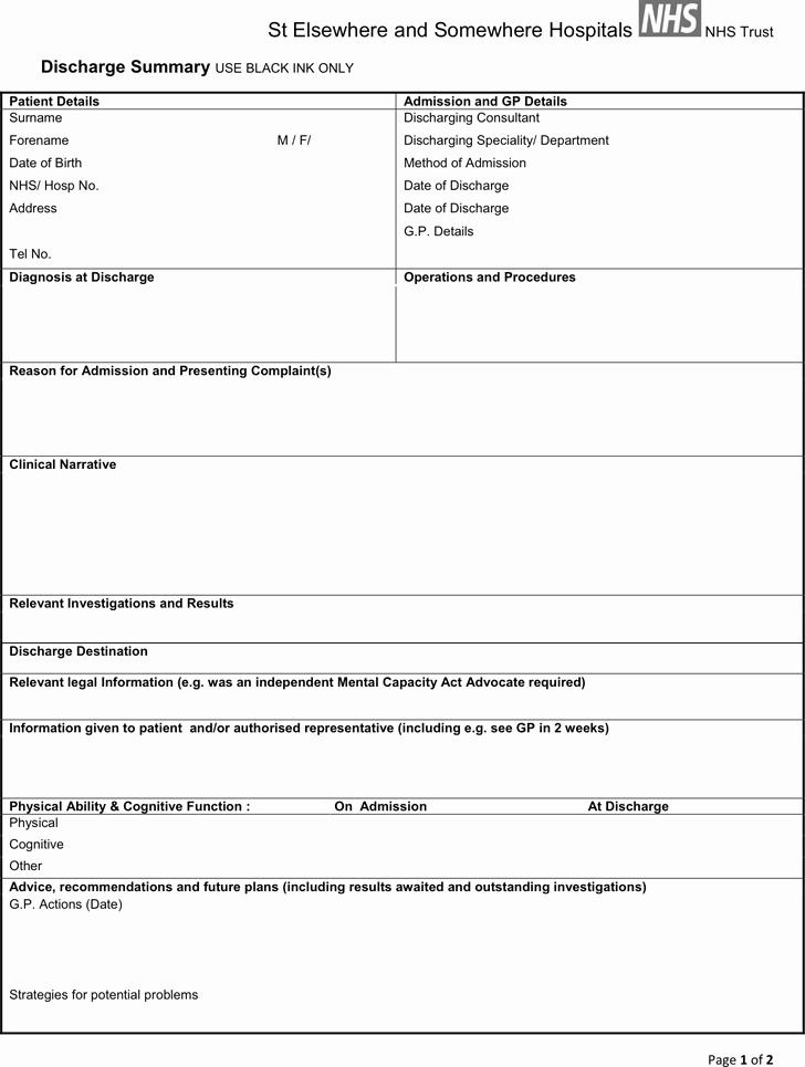 Discharge Summary Template Template Free Download