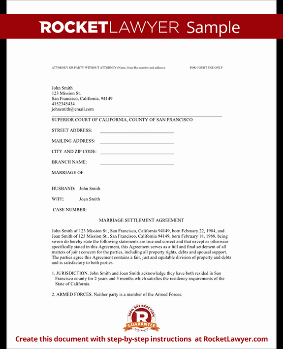 Divorce Settlement Agreement Template with Sample