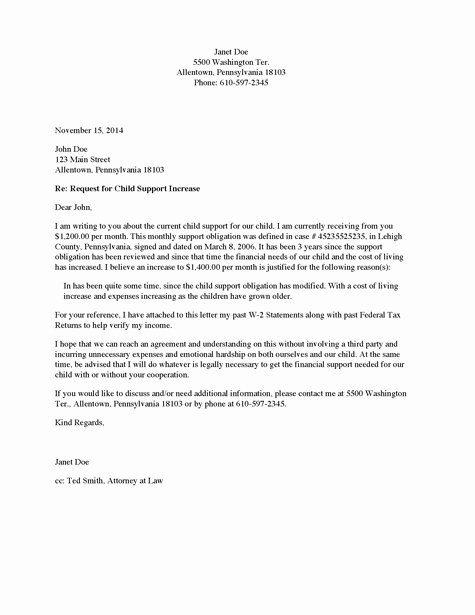 Divorce source Child Support Increase Request Letter