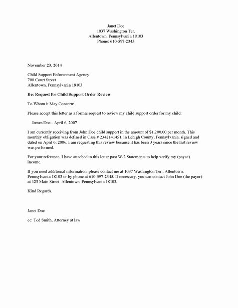 Divorce source Child Support Review Request Letter Payee