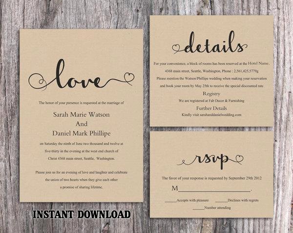 Diy Burlap Wedding Invitation Template Set Editable Word