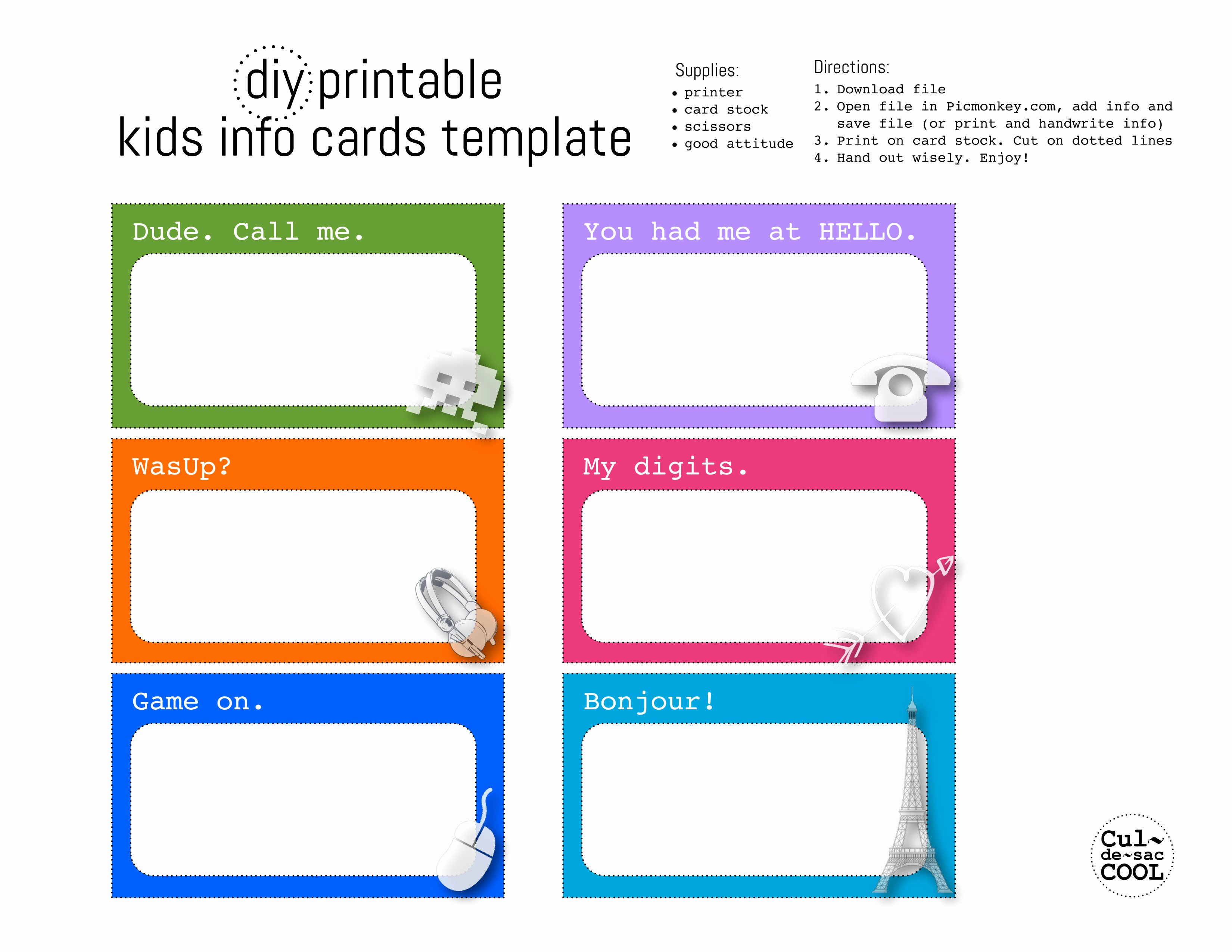 diy printable kids info cards template