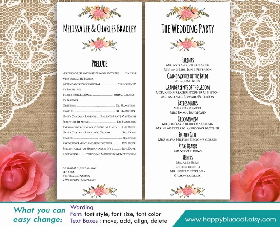 Diy Printable Program Wedding Template Instant Download
