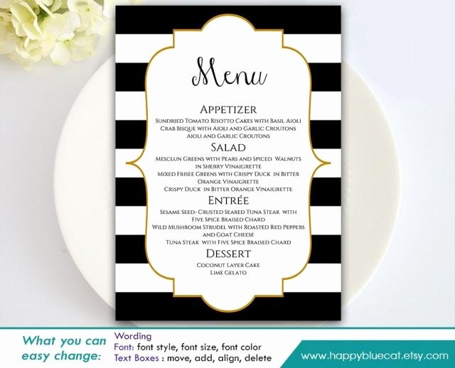 Diy Printable Wedding Menu Template Instant Download