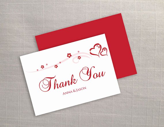 diy printable wedding thank you card template editable ms word file 35 x 5 instant red heart romance