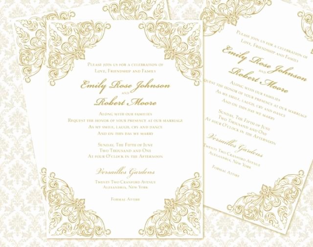 diy wedding invitation printable template 5x7 invitation instant baroque calligraphy in gold