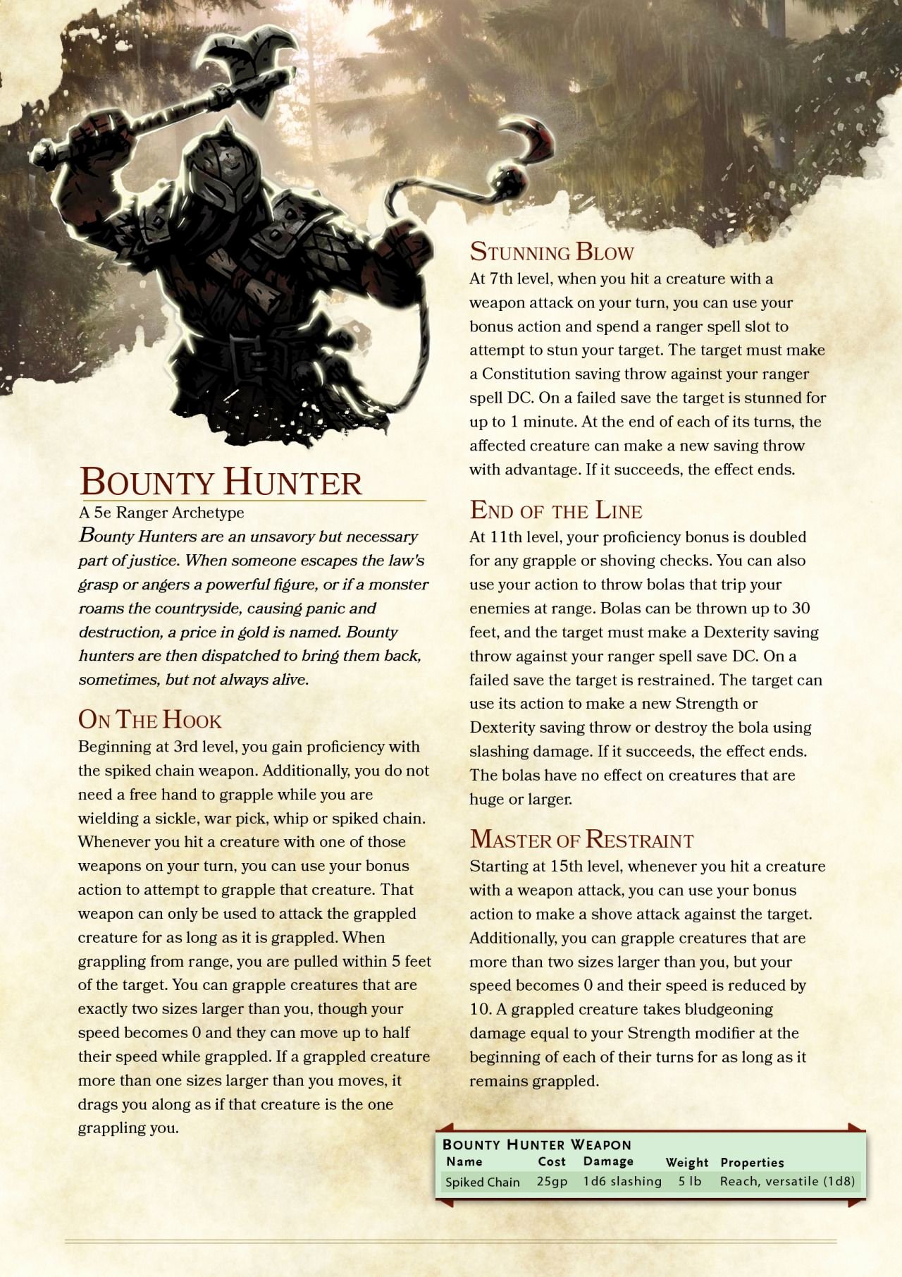 Dnd 5e Homebrew — Bounty Hunter Ranger by Bardbrimstone