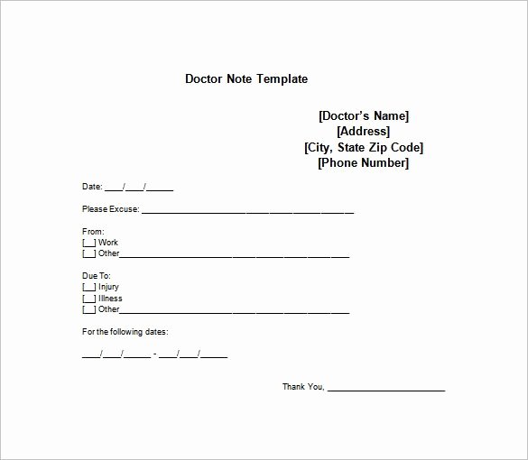 Doctor Note Templates for Work 6 Free Sample Example