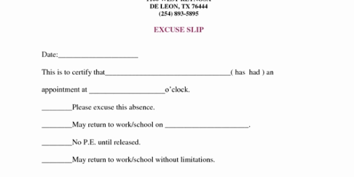 Doctors Note for Work Absence Free Download Printable