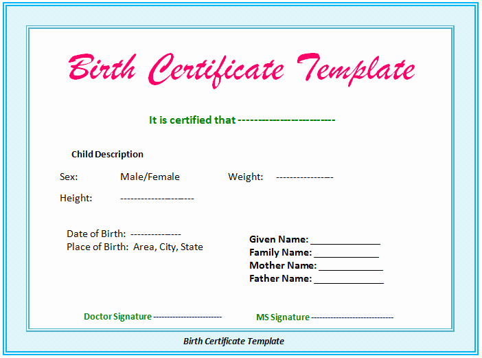 Document Templates 5 Free Printable Birth Certificate