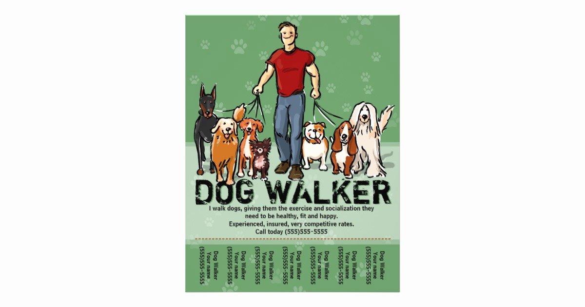 Dog Walker Dog Walking Guy Grn Promotemplate Flyer