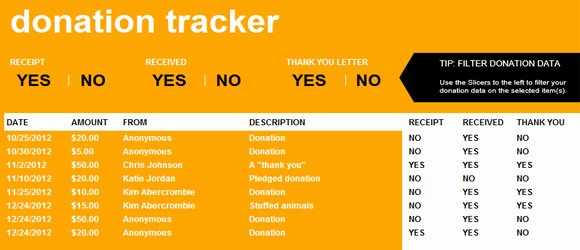Donation Tracker Template for Excel 2013