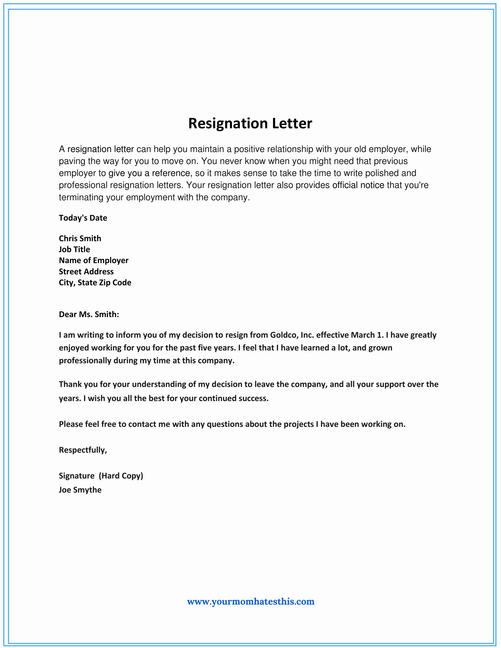 dos and donts for a resignation letter