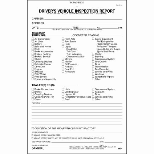 Dot Driver Vehicle Inspection Report form Templates