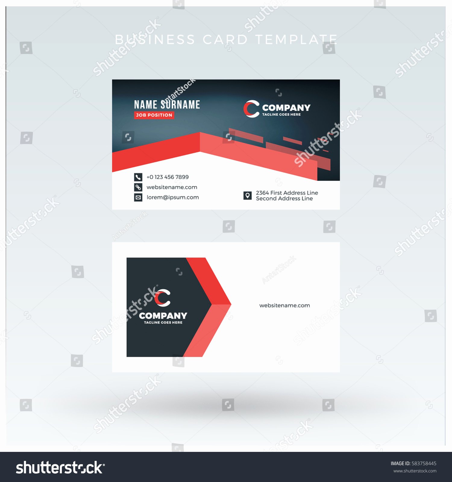 Doublesided Red Business Card Template Vector Stock Vector