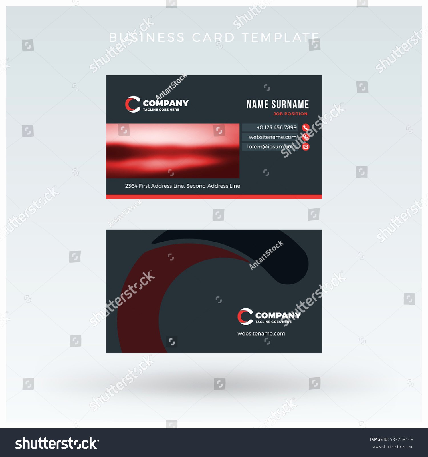 Doublesided Red Business Card Template Vector Stock Vector