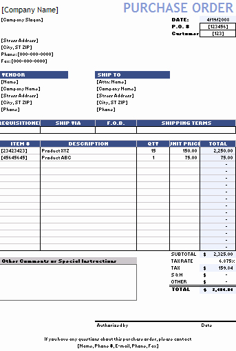 Download A Free Purchase order Template for Excel A