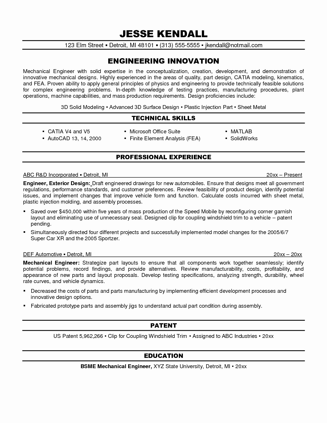 Download Best Resume format for Mechanical Engineers