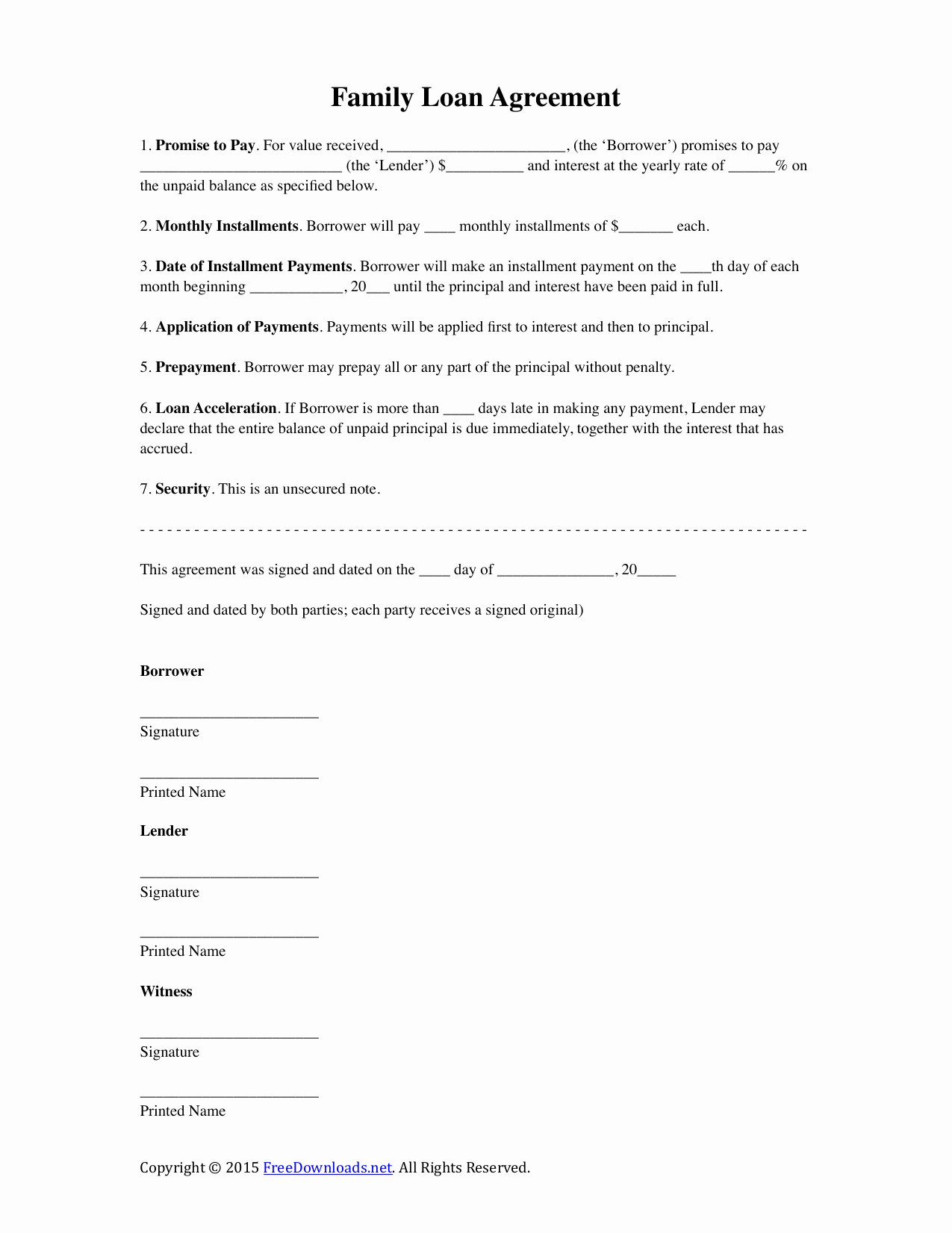 Download Family Loan Agreement Template Pdf Rtf